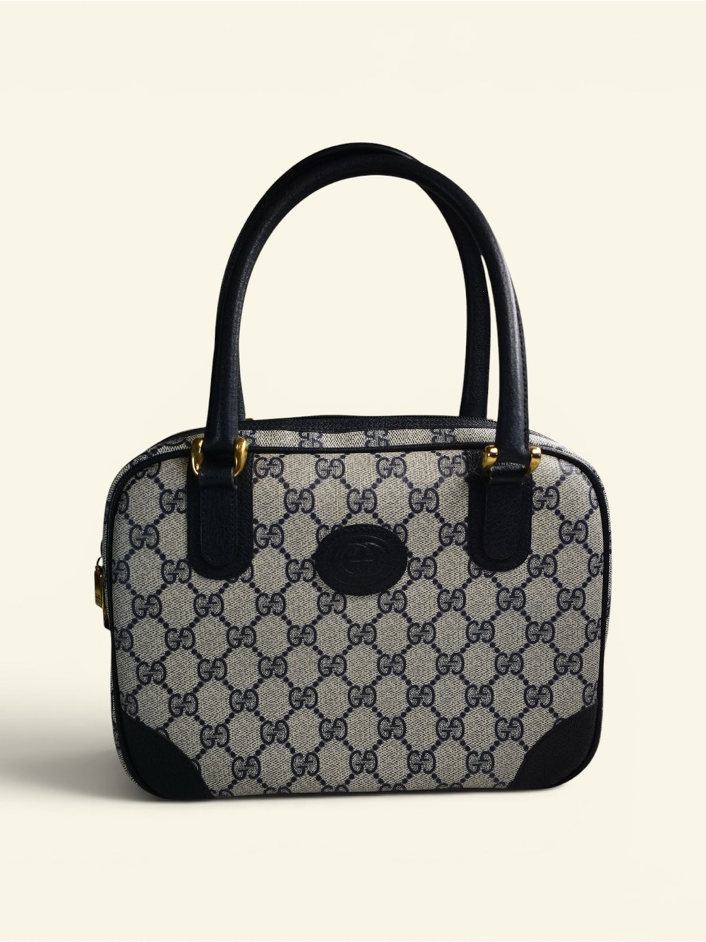 Gucci vintage Monogram Tote Bag in Navy and Cream